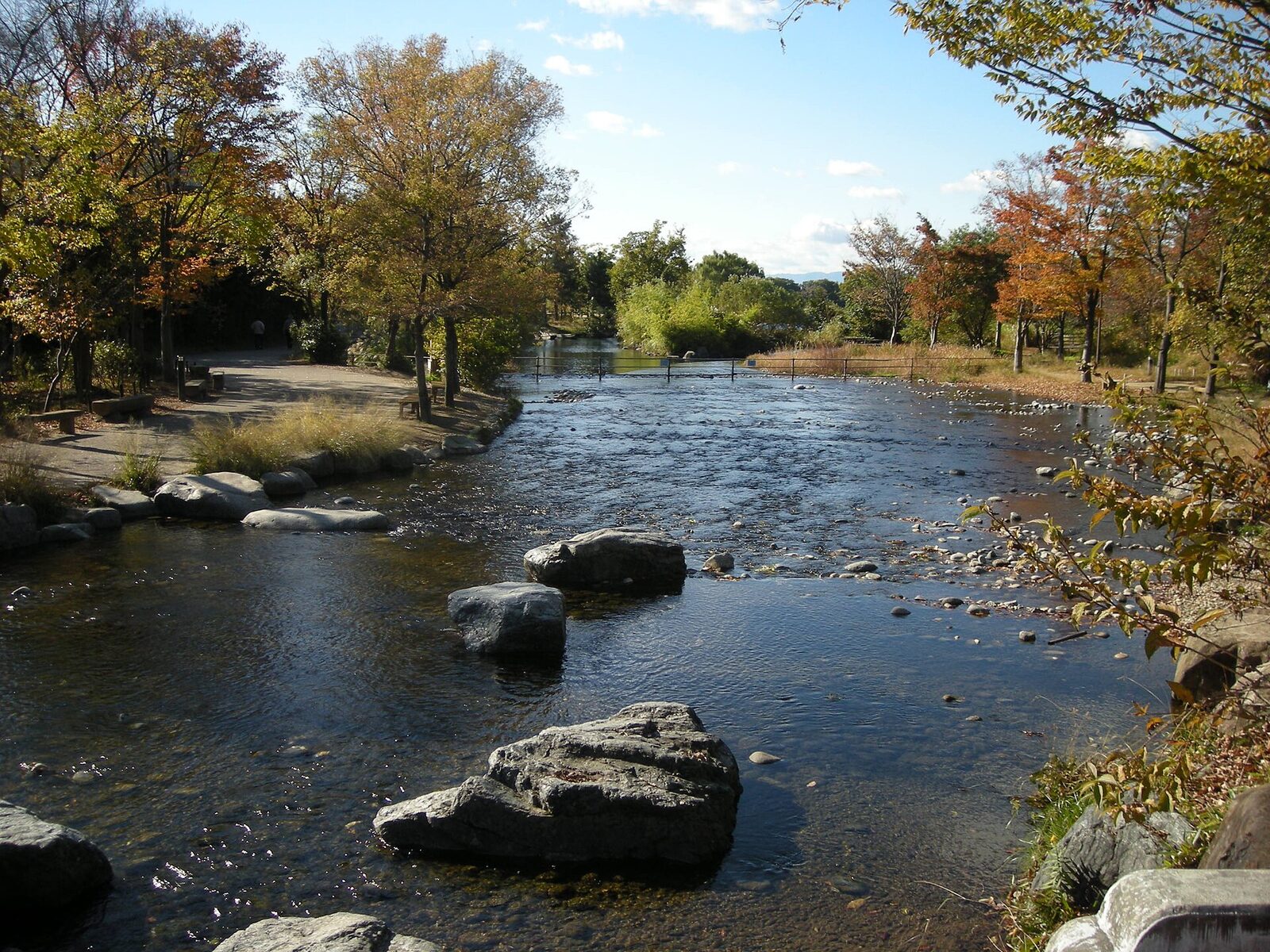 河川環境楽園の木曽川水園のせせらぎ（ほのぼのコースが沿って歩く水路。撮影時期は不明）